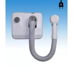   Gégecsöves, nyomógombos hajszárító, fehérre szinterezett rozsdamentes burkolattal (1300 W), fehér gégecsővel és kifúvóva